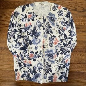 Talbots Ladies Floral Cardigan Sweater 3/4 Sleeves Size Small